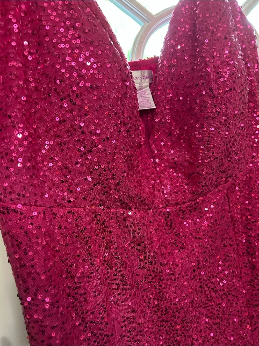 Amore Belle Fuchsia Sequin V-Neck Gown